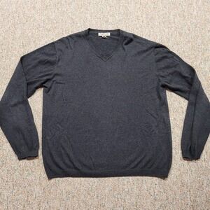 Pronto Uomo Sweater Mens XL Grey Cotton Cashmere Pullover Solid VNeck Preppy